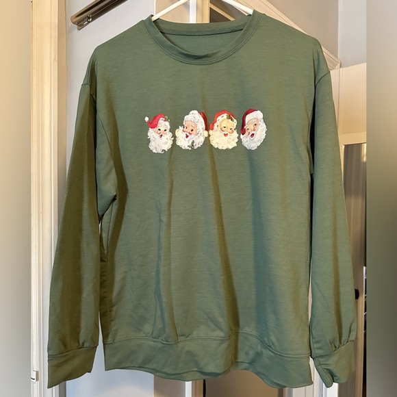 Tops - Green Long Sleeve Top with Santa Print
